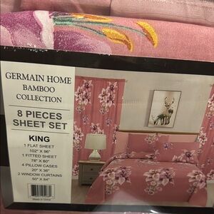 Pink Floral Bamboo King Sheet Set